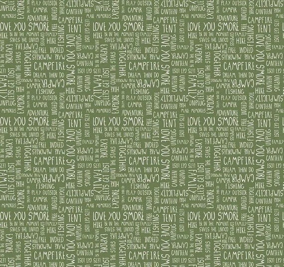 Riley Blake Love You S'more Fabric Collection Text on Olive Authentic Premium 100% Cotton Quilt Shop Quality Fabrics