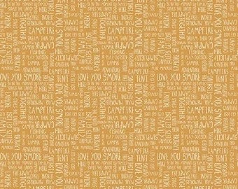 Riley Blake Love You S'more Fabric Collection Text on Gold Premium 100% Cotton Quilt Shop Quality Fabrics