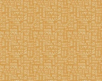 END OF BOLT 7" Riley Blake Love You S'more Fabric Collection Text on Gold