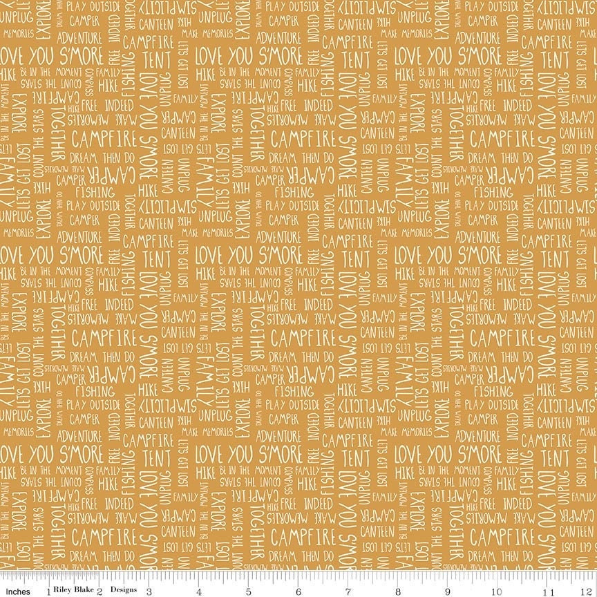 END OF BOLT 7" Riley Blake Love You S'more Fabric Collection Text on Gold