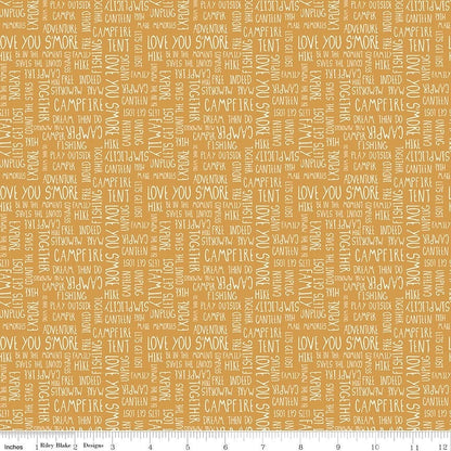 END OF BOLT 7" Riley Blake Love You S'more Fabric Collection Text on Gold