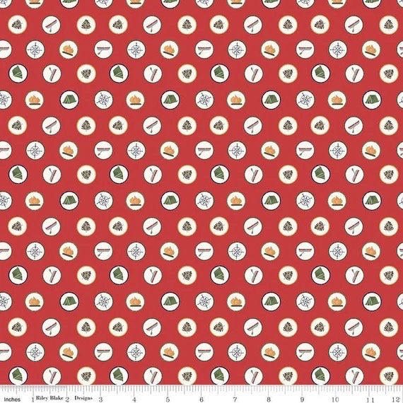 Riley Blake Love You S'more Fabric Collection Badges on Red Premium 100% Cotton Quilt Shop Quality Fabrics