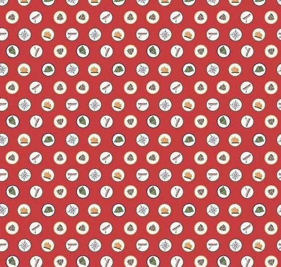 Riley Blake Love You S'more Fabric Collection Badges on Red Premium 100% Cotton Quilt Shop Quality Fabrics