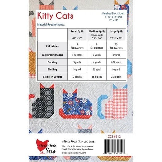 Cluck Cluck Sew Kitty Cats Quilt Pattern - 3 Size Variations Per Pattern