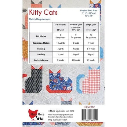 Cluck Cluck Sew Kitty Cats Quilt Pattern - 3 Size Variations Per Pattern