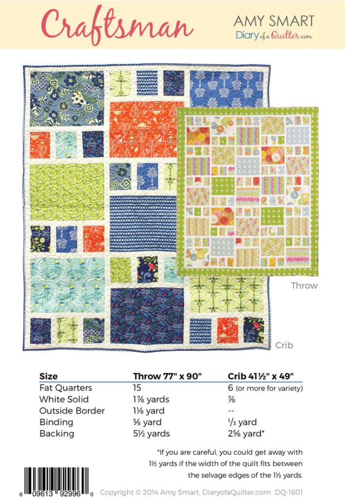 Diary of a Quilter Craftsman Quilt Pattern - 2 Size Variations Per Pattern