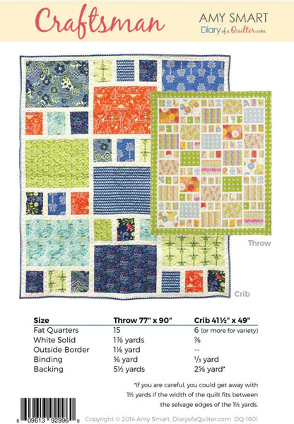 Diary of a Quilter Craftsman Quilt Pattern - 2 Size Variations Per Pattern