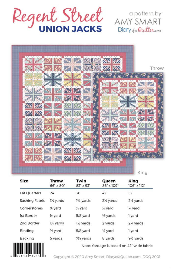 Diary of a Quilter Regent Street Union Jack Quilt Pattern - 4 Size Variations Per Pattern
