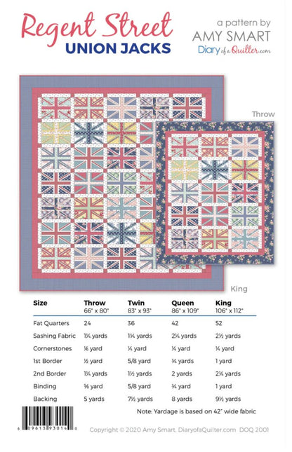 Diary of a Quilter Regent Street Union Jack Quilt Pattern - 4 Size Variations Per Pattern