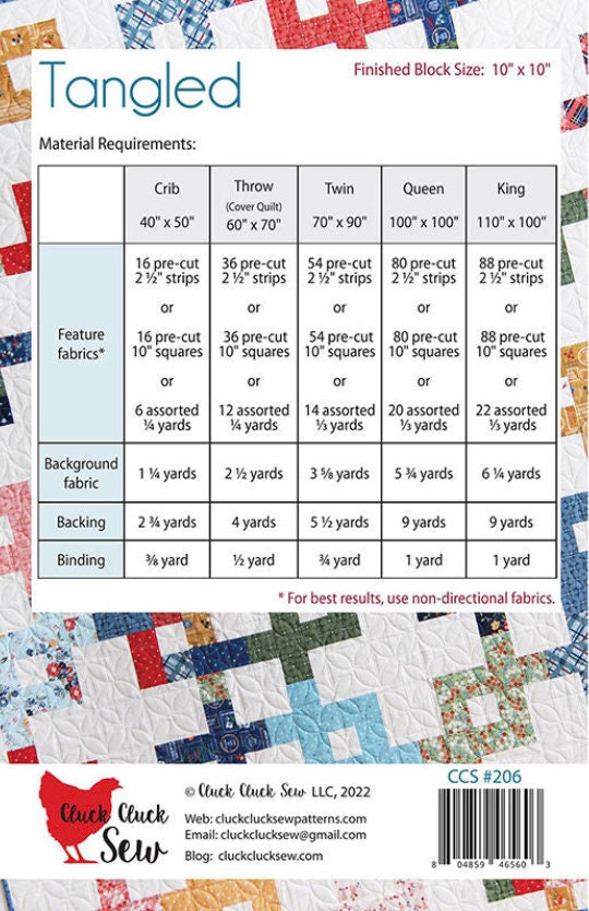 Cluck Cluck Sew Tangled Quilt Pattern - 5 Size Variations Per Pattern