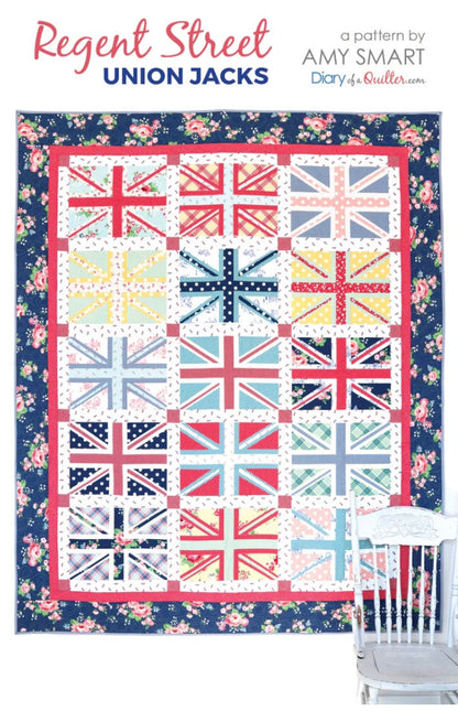 Diary of a Quilter Regent Street Union Jack Quilt Pattern - 4 Size Variations Per Pattern