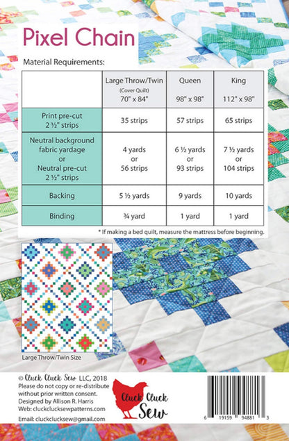 Cluck Cluck Sew Pixel Chain Quilt Pattern - 3 Size Variations Per Pattern