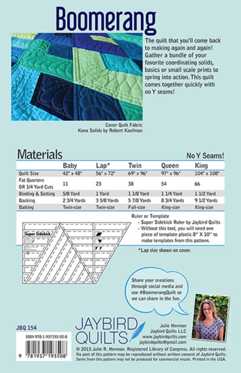 Jaybird Quilt Boomerang Quilt Pattern - 5 Size Variations Per Pattern