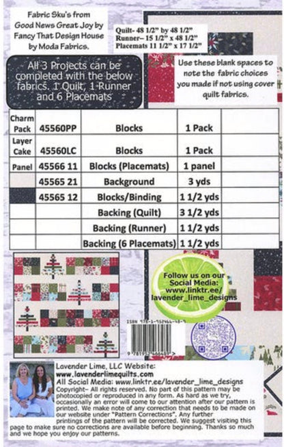 LavenderLime Christmas Trio Quilt Pattern - 3 Size Variations Per Pattern