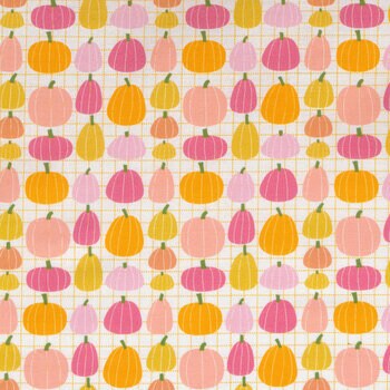 Poppie Cotton Kitty Loves Candy Fabric Collection Pretty Pumpkins on White Premium 100% Quilt Shop Quality Cotton Fabrics