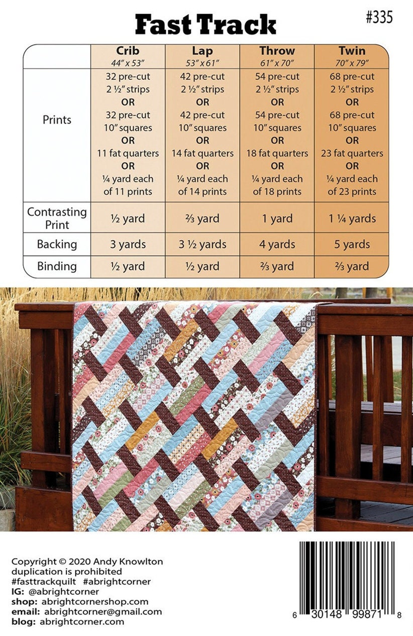 A Bright Corner Fast Track Quilt Pattern - 4 Size Variations Per Pattern
