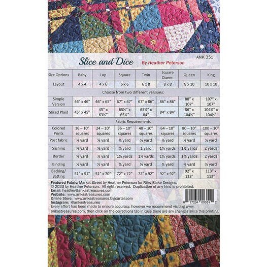 Anka's Treasures Slice and Dice Quilt Pattern - 7 Size Variations Per Pattern