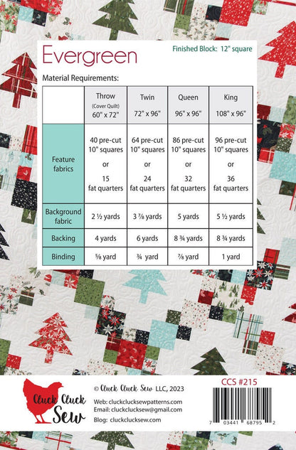 Cluck Cluck Sew Evergreen Quilt Pattern - 4 Size Variations Per Pattern