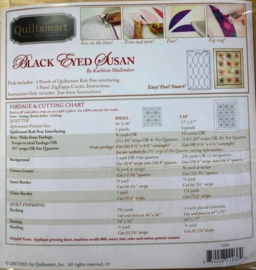 Quiltsmart Black Eyed Susan Quilt Printed Interfacing & Pattern Pack
