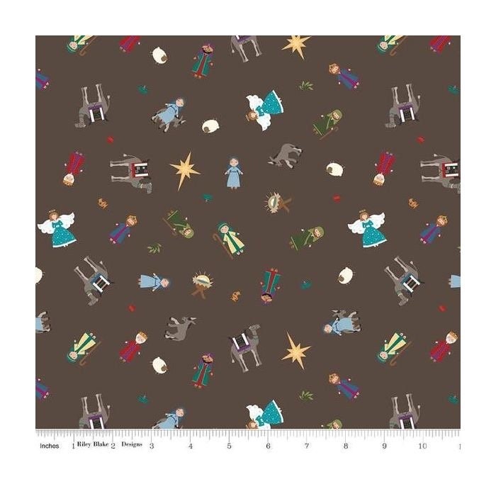 LAST BOLT! Riley Blake Silent Night Fabric Collection Nativity Characters on Earth Sparkle Authentic Premium 100% Cotton Fabrics