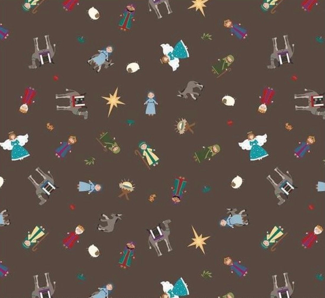 LAST BOLT! Riley Blake Silent Night Fabric Collection Nativity Characters on Earth Sparkle Authentic Premium 100% Cotton Fabrics
