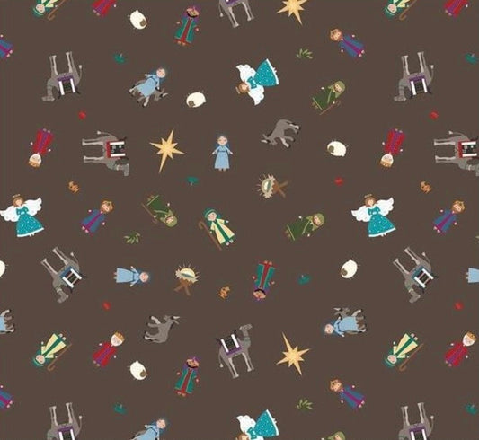 LAST BOLT! Riley Blake Silent Night Fabric Collection Nativity Characters on Earth Sparkle Authentic Premium 100% Cotton Fabrics