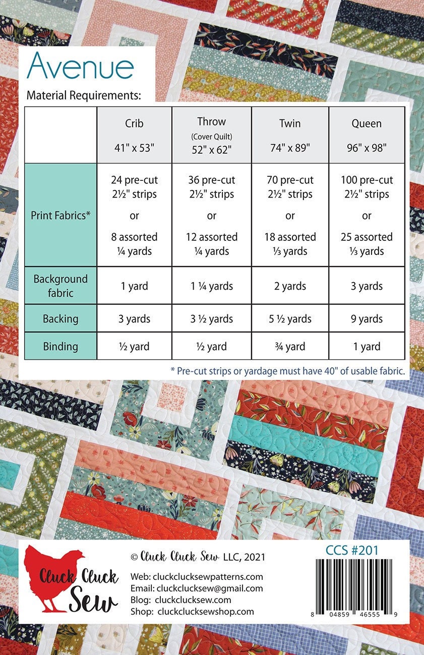 Cluck Cluck Sew Avenue Quilt Pattern - 4 Size Variations Per Pattern