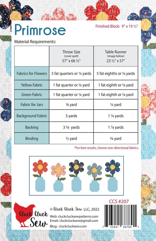 Cluck Cluck Sew Primrose Quilt Pattern -2 Size Variations Per Pattern