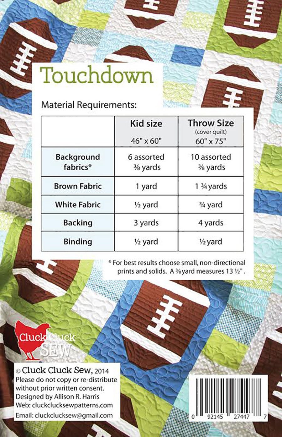 Cluck Cluck Sew Touchdown Quilt Pattern - 2 Size Variations Per Pattern