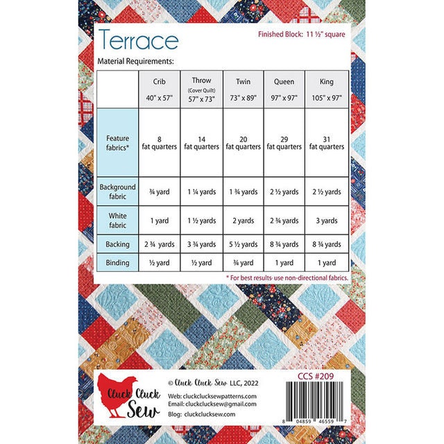 Cluck Cluck Sew Terrace Quilt Pattern - 5 Size Variations Per Pattern