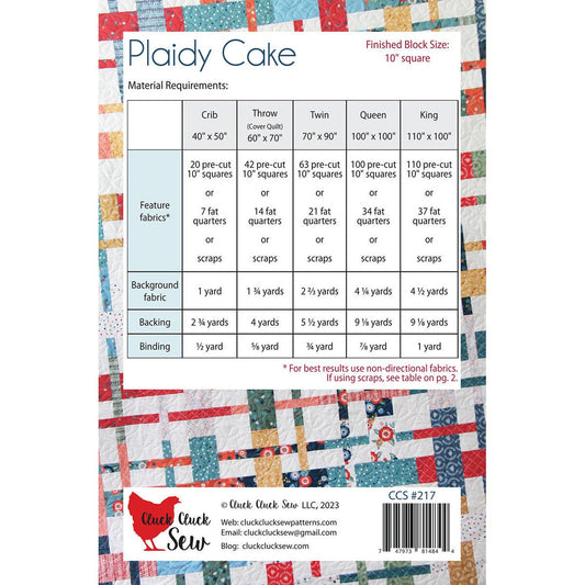 Cluck Cluck Sew Plaidy Cake Quilt Pattern - 5 Size Variations Per Pattern