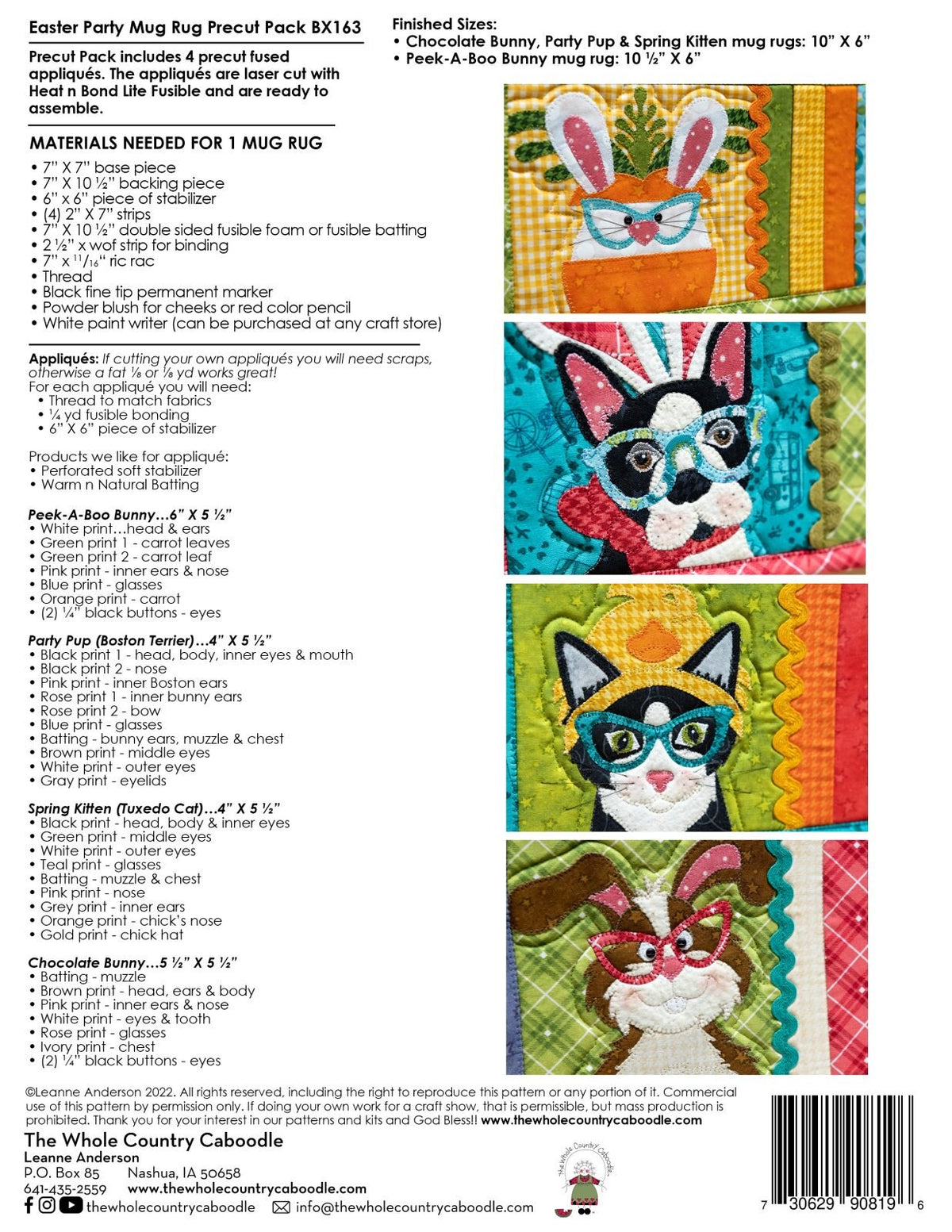 The Whole Country Caboodle Easter Party Mug Rug Precut Pack Pattern Finished Size: 10-1/2"x6"