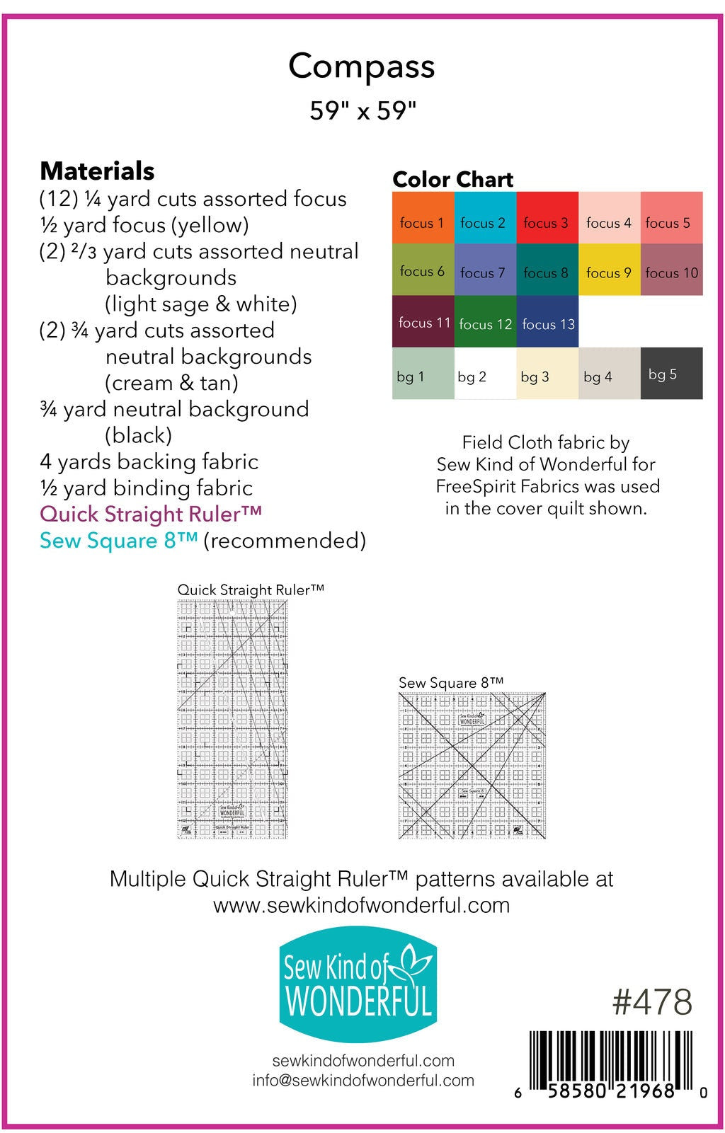 Sew Kind of Wonderful Compass Quilt Pattern Finished Size 59”x59”