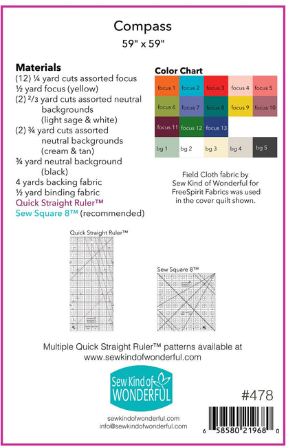 Sew Kind of Wonderful Compass Quilt Pattern Finished Size 59”x59”
