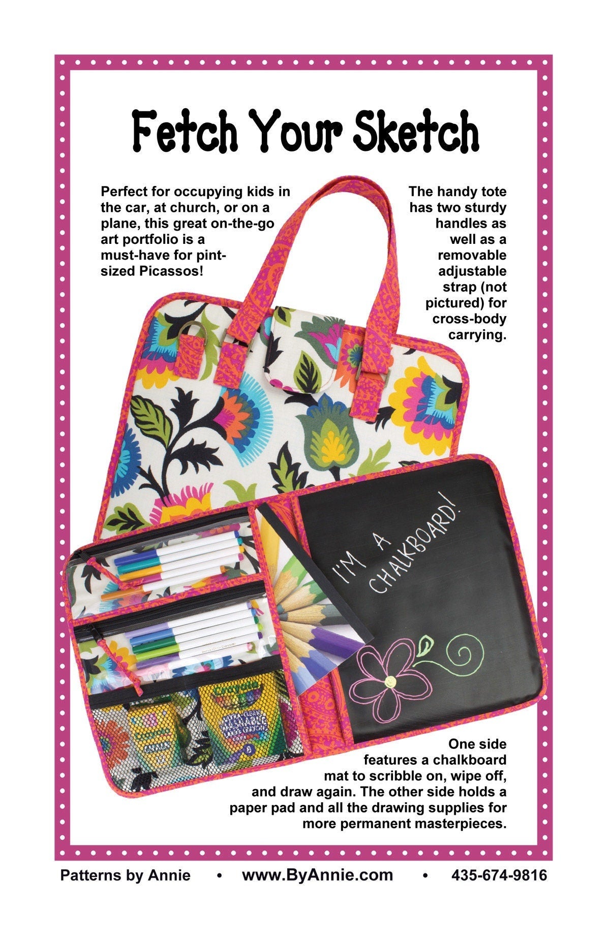 ByAnnie Fetch Your Sketch Tote Pattern Finished Size: 11"x14"x2" - When Closed (14 Colors of 18"x54" Mesh Packs Sold Separately)