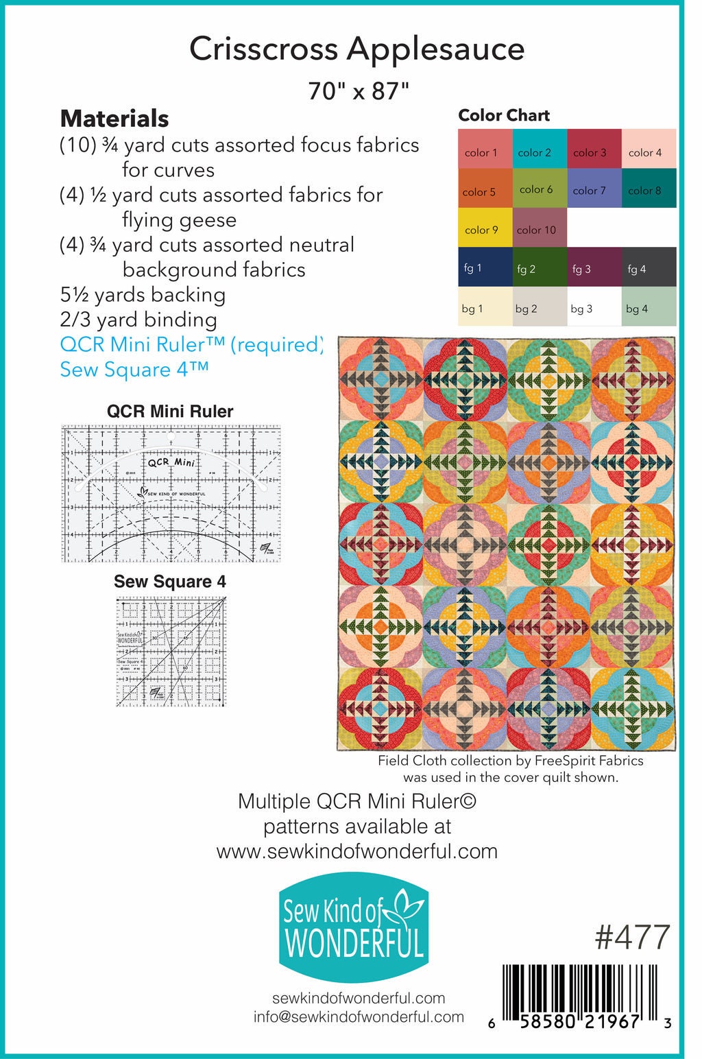 Sew Kind of Wonderful Crisscross Applesauce Quilt Pattern Finished Size: 70"x87"