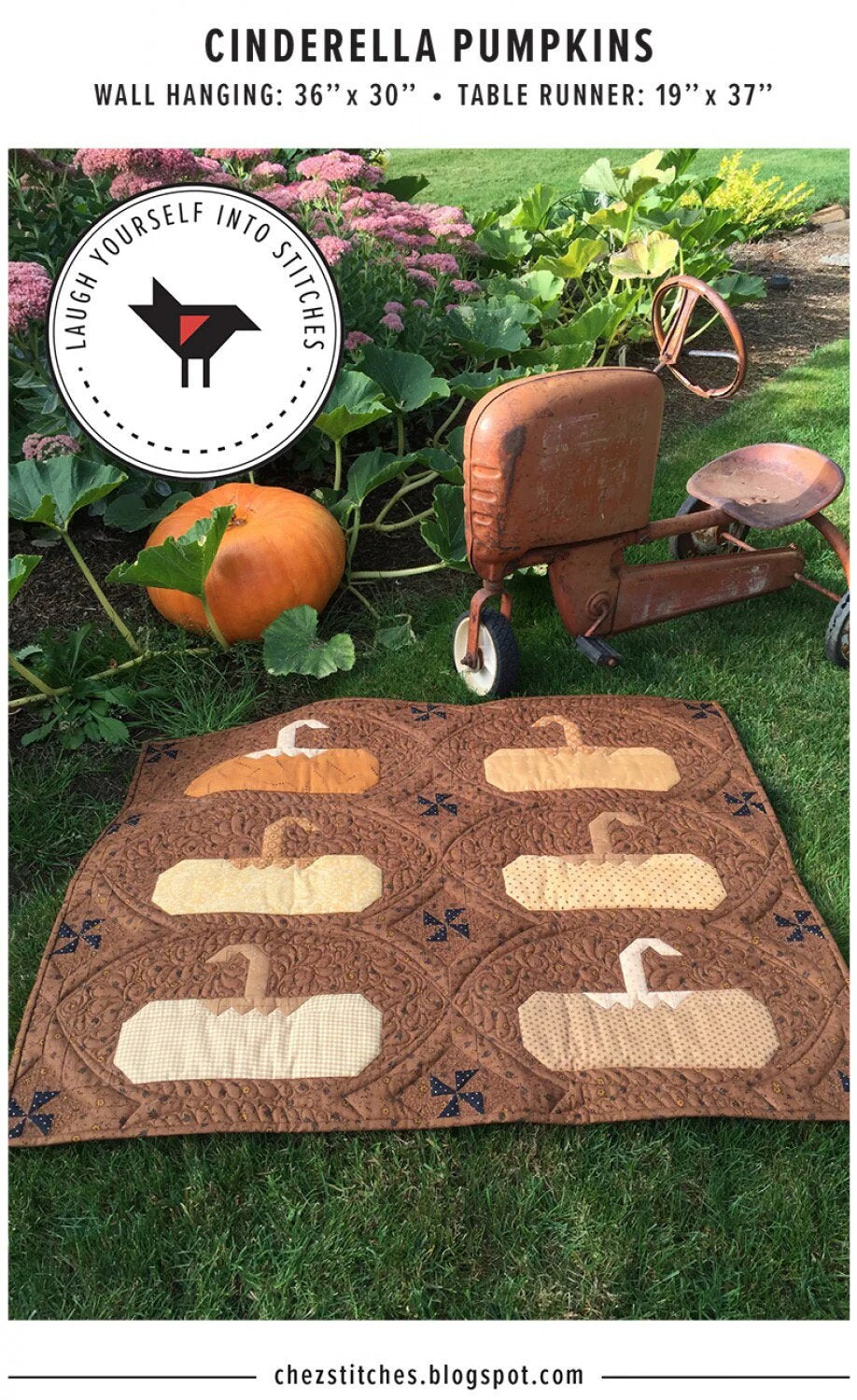 Laugh Yourself Into Stitches Cinderella Pumpkins Wall Hanging and Table Runner Quilt Pattern - 2 Size Variations Per Pattern