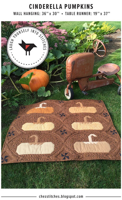 Laugh Yourself Into Stitches Cinderella Pumpkins Wall Hanging and Table Runner Quilt Pattern - 2 Size Variations Per Pattern