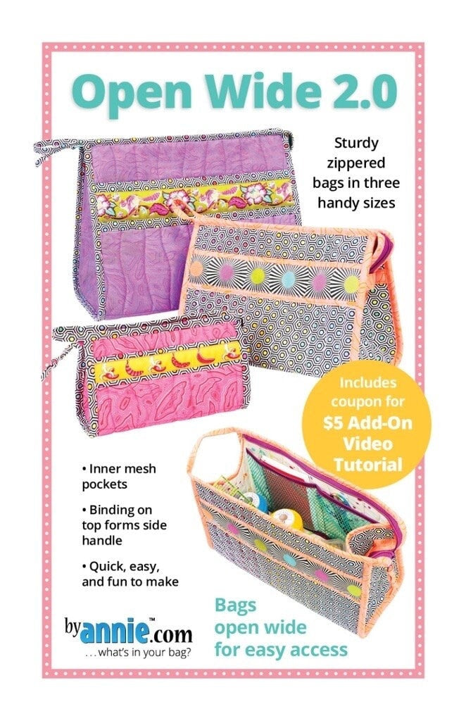 ByAnnie Open Wide 2.0 Bag Pattern - 3 Size Variations Per Pattern (14 Colors of 18"x54" Mesh Packs Sold Separately)