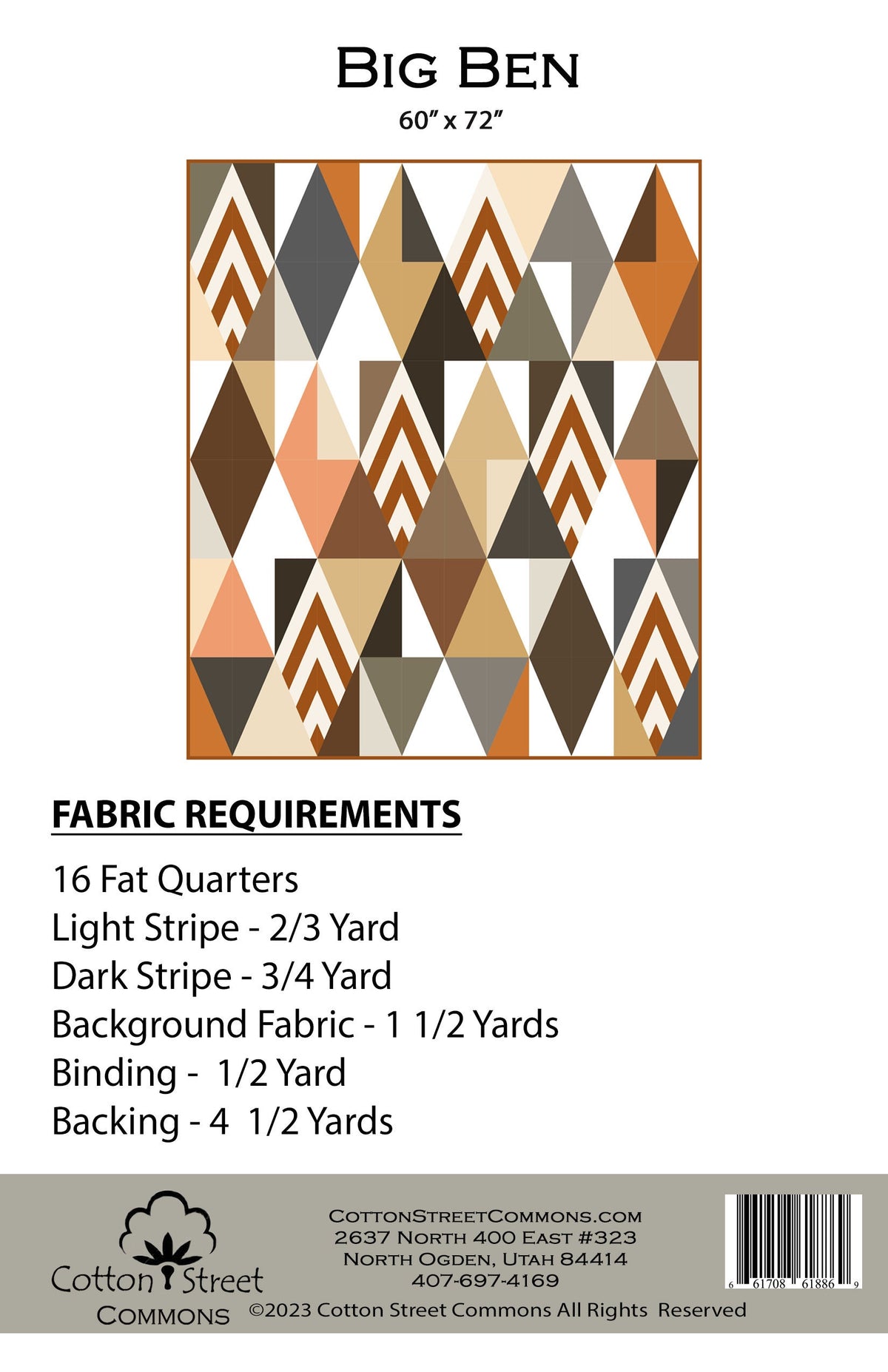 Cotton Street Commons Big Ben Quilt Pattern Finished Size: 60"x72"