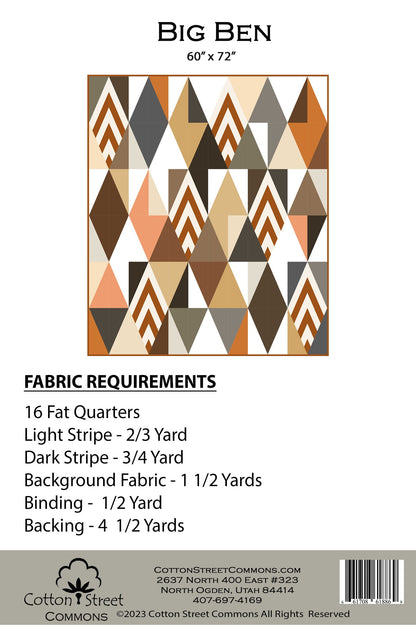 Cotton Street Commons Big Ben Quilt Pattern Finished Size: 60"x72"