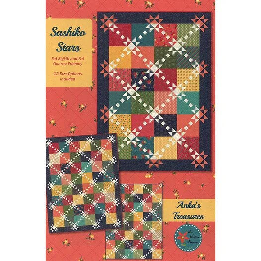 Anka's Treasures Sashiko Stars Quilt Pattern - 6 Size Variations Per Pattern