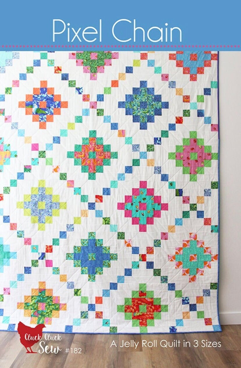 Cluck Cluck Sew Pixel Chain Quilt Pattern - 3 Size Variations Per Pattern