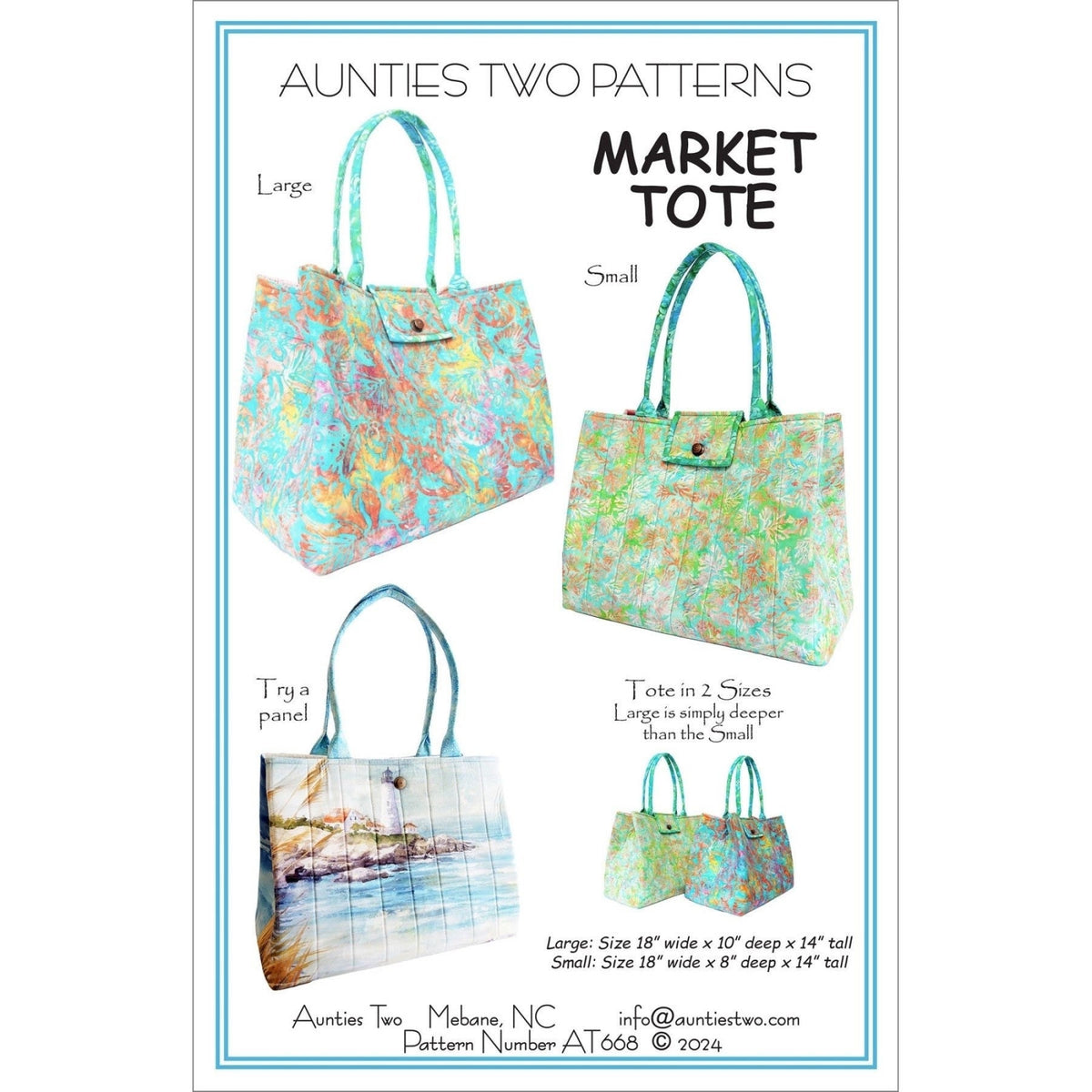 Aunties Two Market Tote Pattern - 2 Size Variations Per Pattern
