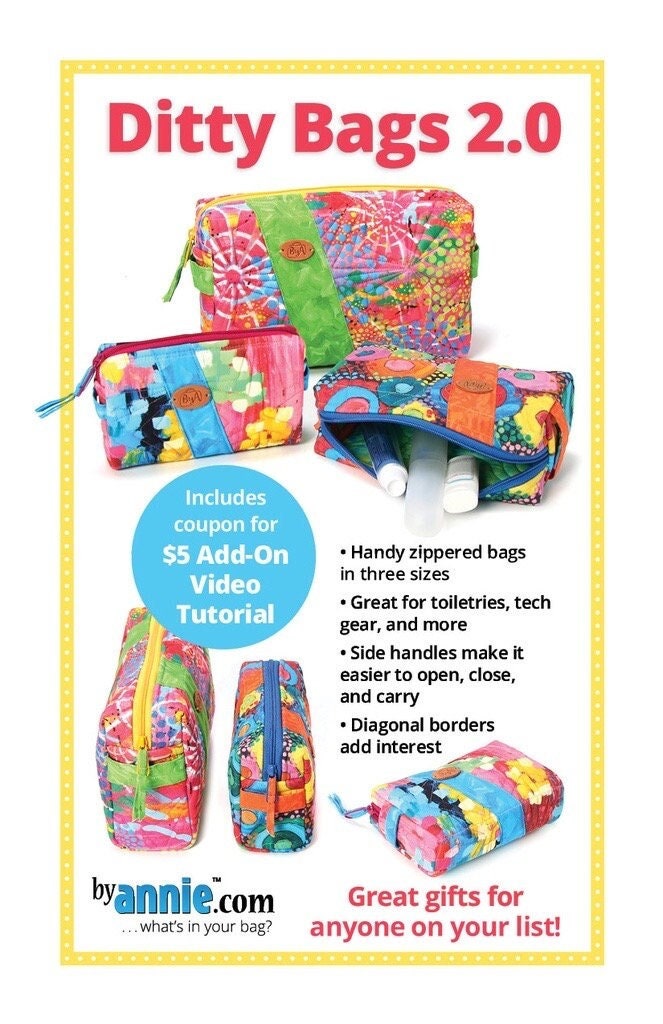 ByAnnie Ditty Bags 2.0 Bag Pattern - 3 Size Variations Per Pattern (14 Colors of 18"x54" Mesh Packs Sold Separately)