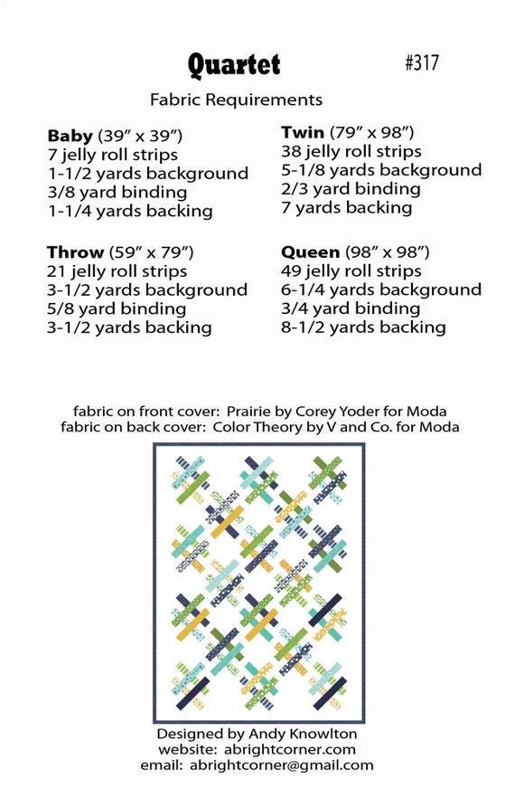 A Bright Corner Quartet Quilt Pattern - 4 Size Variations Per Pattern