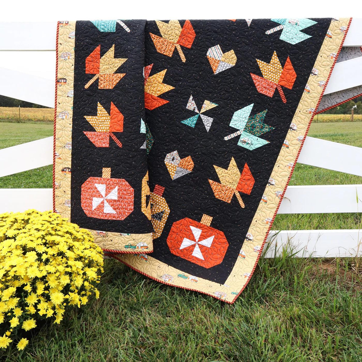 Flamingo Toes Fall In Love Quilt Pattern Finished Size: 66"x82"