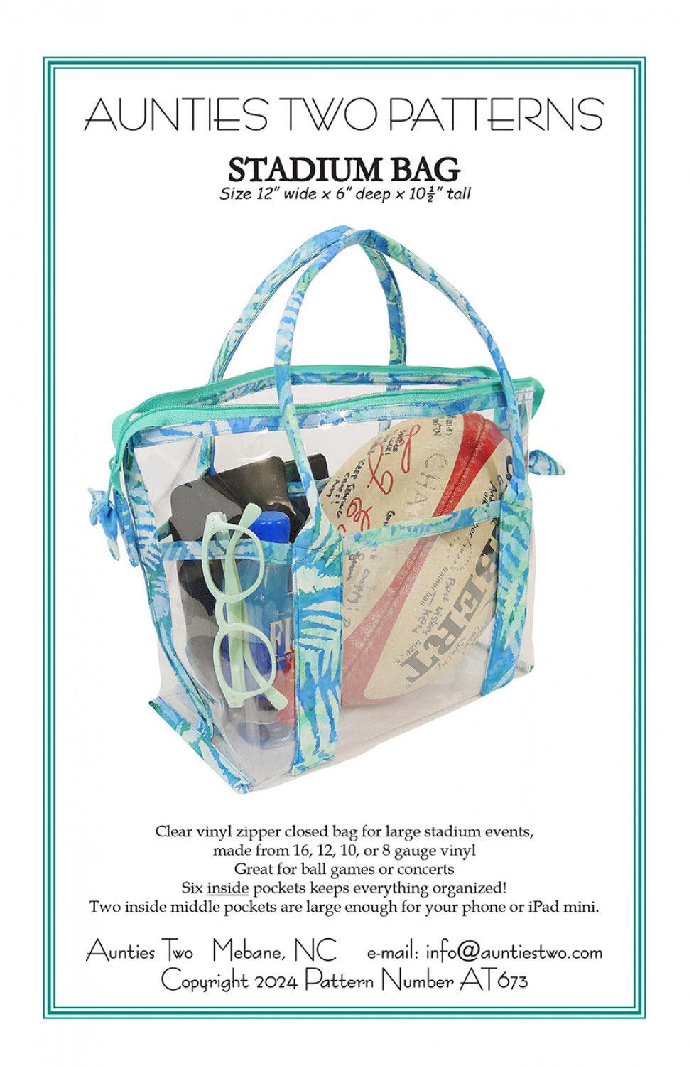 Aunties Two Stadium Bag Pattern Finished Size: 12"W x 6"D x 10-1/2"H AT673