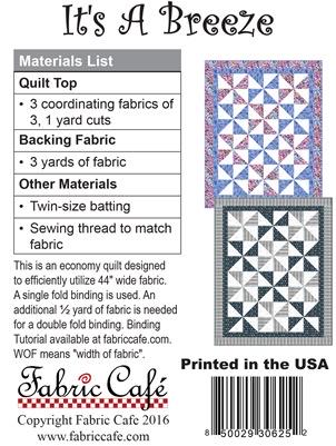 Fabric Cafe It’s a Breeze Quilt Pattern Finished Size 46” x58”