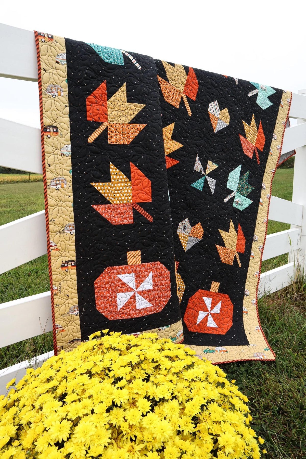 Flamingo Toes Fall In Love Quilt Pattern Finished Size: 66"x82"